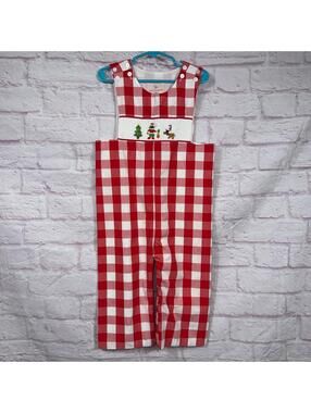 Smockingbird Red Gingham Christmas Jon Jon 3T